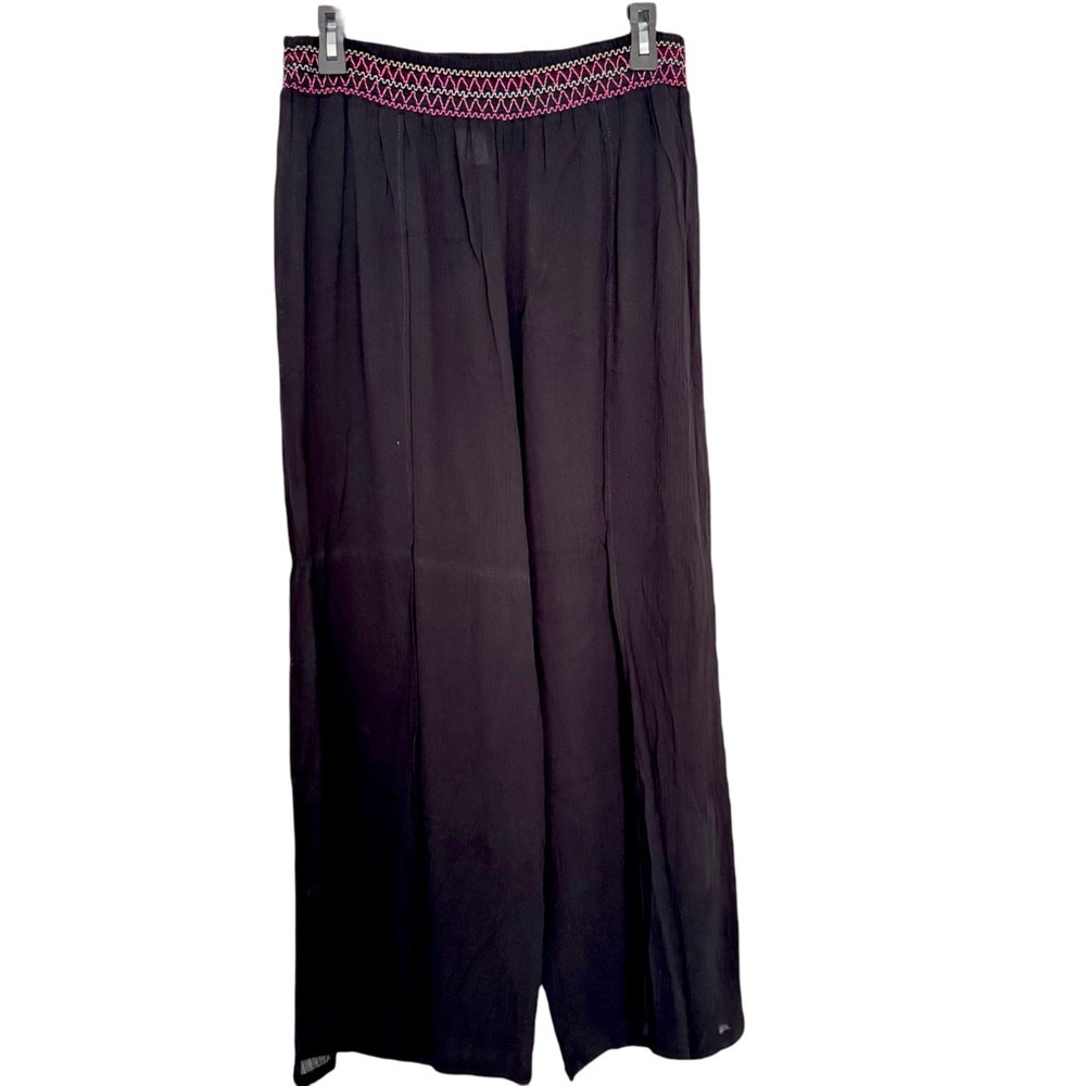 West Loop Size XL Multicolor Smocked Waistband Black Sheer Palazzo Pants